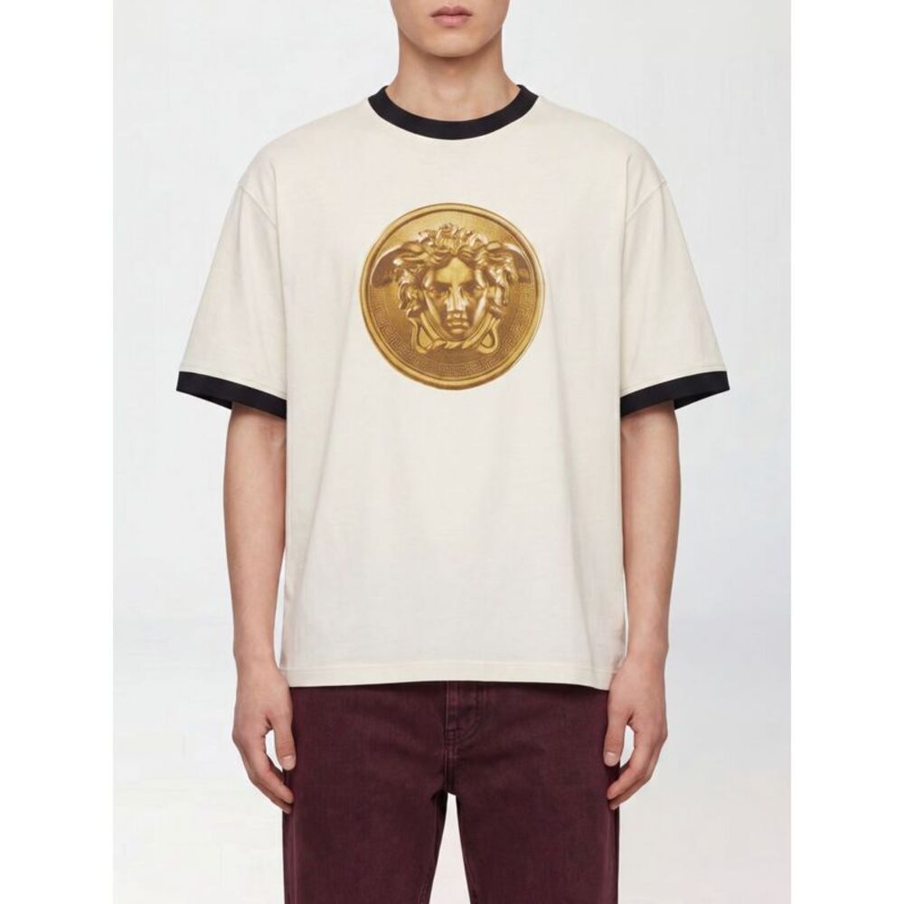 Versace Men Cotton T-Shirt Versace With Medusa Logo And Dropped Shoulders